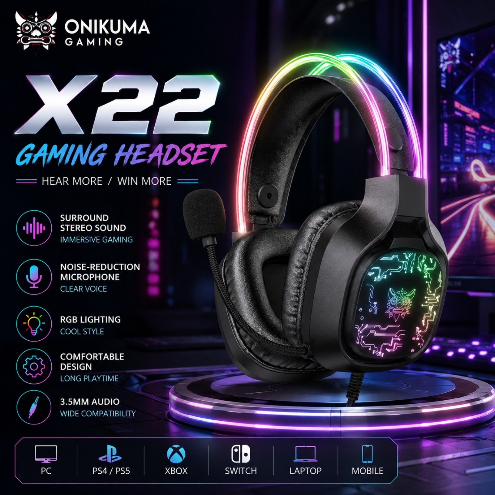 Gaming Headset With Mic Rgb - Fone de Ouvido Gamer com Fio