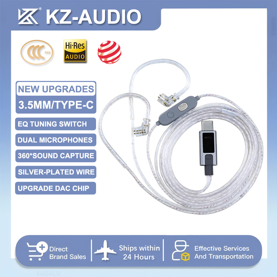 Type C Wired Earphones With Mic - Cabo de fone de ouvido KZ