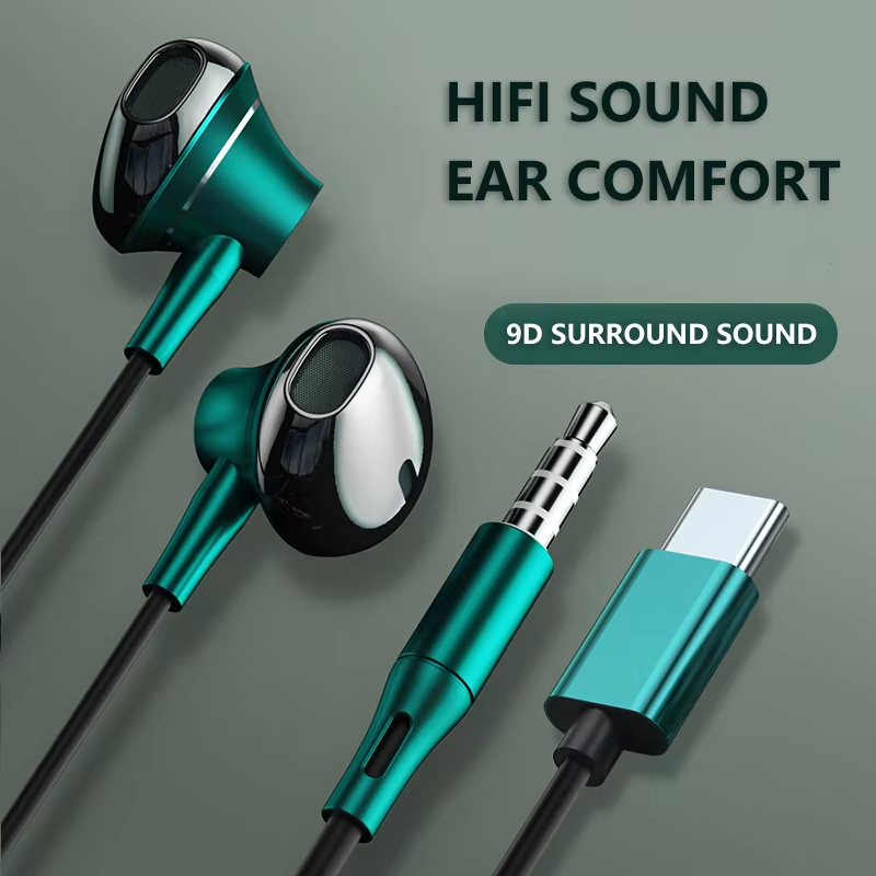 9d baixo estéreo tipo c e 3.5m - Type C Wired Earphones With Mic avaliação e preço
