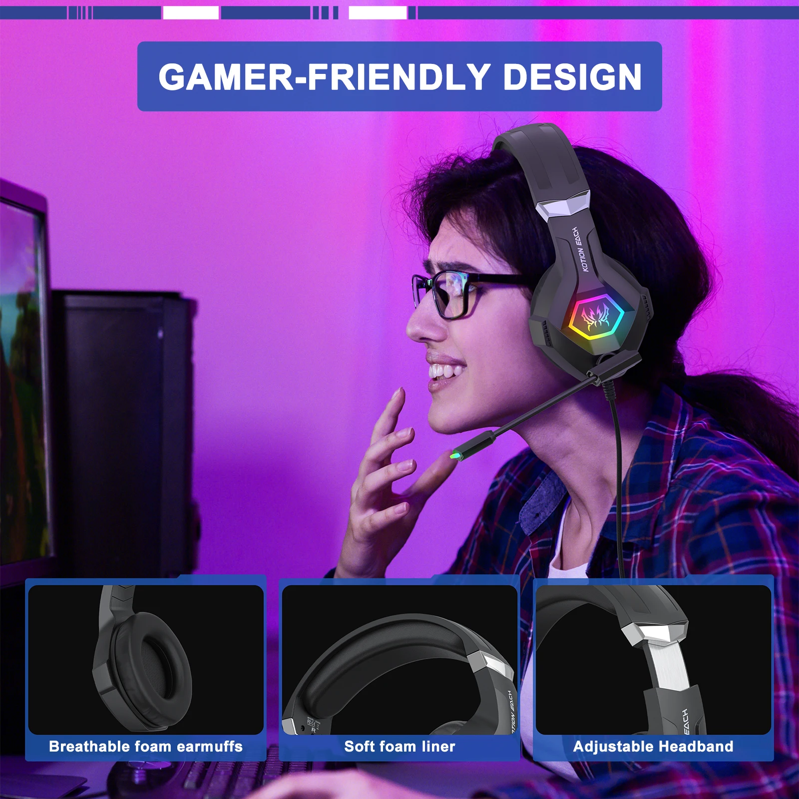 Fone de ouvido para jogos com  - Gaming Headset With Mic Rgb avaliação e preço
